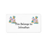 fluffy dog and friends cartoon art personalized address label