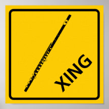 Flute Crossing Highway Sign Poster