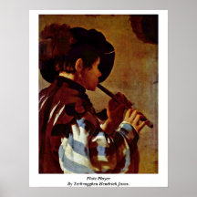 Flute Player By Terbrugghen Hendrick Jansz. Poster
