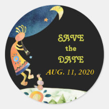 Flute Playing Kokopelli Save the Date Stickers