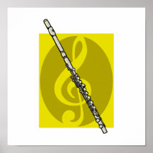 Flute with yellow treble clef design image poster