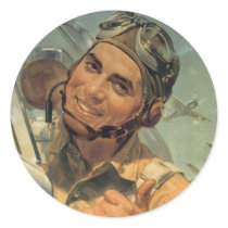 Fly Boy Pilot Stickers - Vintage War Poster