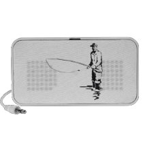 Fly Fisherman Black and White Drawing Doodle Iphone Speaker