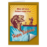 Fly Fisherman boat catching largemouth bass card