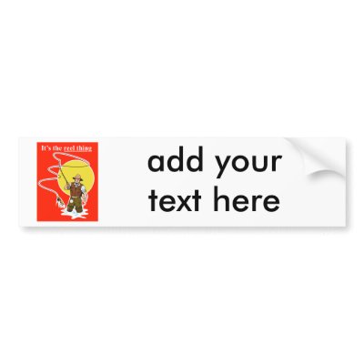 Fly fisherman casting reel with fishing lure bait bumper sticker by patrimonio