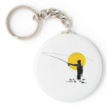 Fly fisherman casting reel with fishing lure bait key chains