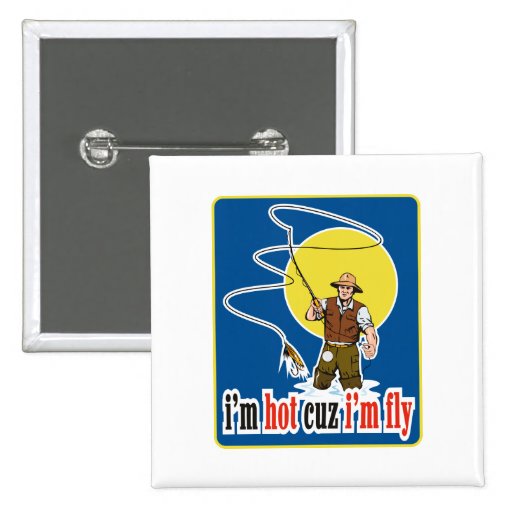 fly fisherman fishing bait pinback button