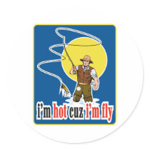 fly fisherman fishing bait round sticker