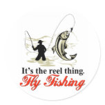 Fly fisherman fishing catching trout fly rod reel round stickers