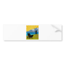 Fly fisherman fishing lake mountains chair bumper stickers
