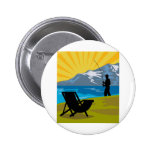 Fly fisherman fishing lake mountains chair pinback button