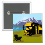 Fly fisherman fishing mountains camper van pin