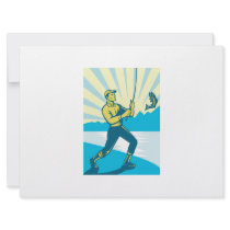 Fly Fisherman Fishing Retro Woodcut Invitations