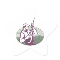 Fly Fisherman Fishing Retro Woodcut Star Stickers