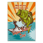 Fly Fisherman on boat catching largemouth bass Greeting Cards