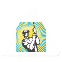 Fly Fisherman Reel Retro Woodcut Sticker