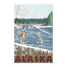Fly Fisherman - Wrangell, Alaska Stretched Canvas Prints