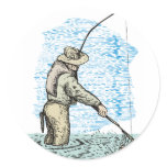 Fly fishing fisherman catching trout stickers