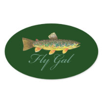 Fly Fishing Woman Oval Sticker