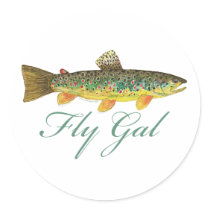 Fly Fishing Woman Round Sticker