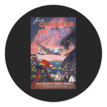 Fly To The Caribbean Pan American World Airways Round Sticker