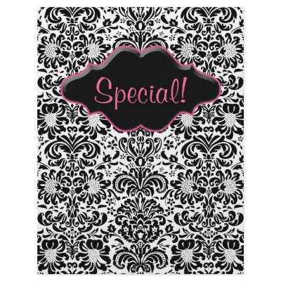 Flyer Salon Floral Damask Black White Pink by spacards