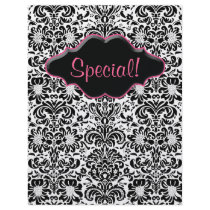 Flyer Salon Floral Damask Black White Pink
