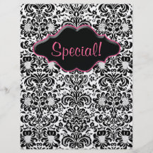 Flyer Salon Floral Damask Black White Pink