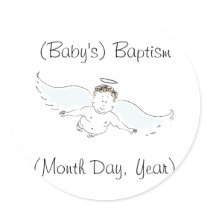 Flying Baby Angel Baptism Invitation Stickers