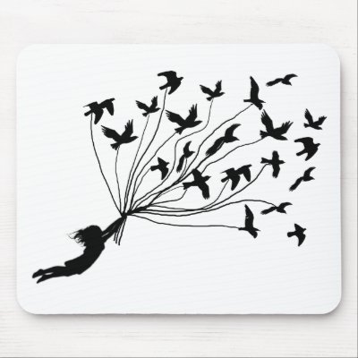 Flying Birds on Strings Mouse Pad by gidget26