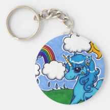 Flying Blue Unicorn with rainbow Key Chains