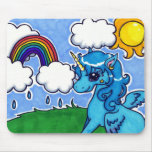 Flying Blue Unicorn with rainbow Mouse Pad