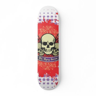 FLying Demon Skulls Grunge Skateboard by hungry4Tees
