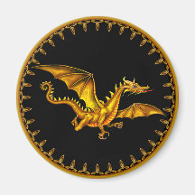 flying gold dragon on black fridge magnet