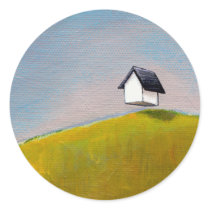 Flying house off to see the world fun unique art round stickers