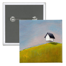 Flying house travel adventure fun unique art button