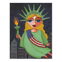 Flying Lady Liberty - postcard