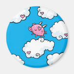 Flying pig dances on clouds fridge magnet
