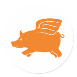 Flying Pig - Orange Round Stickers