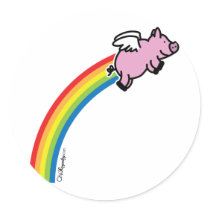 Flying Pig Rainbow Round Stickers