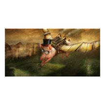 Flying Pig - Steampunk - The flying swine Personalized Photo Card
