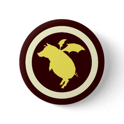 Flying piggy pinback button by Boogybunny