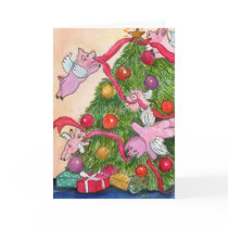 Flying Pigs Decorate the Christmas Tree Card