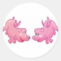 Flying pigs in love! round sticker