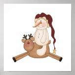 flying reindeer santa snowman posters