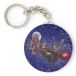 Flying Santa Claus & Rudolph, Red Nosed Reindeer Keychain