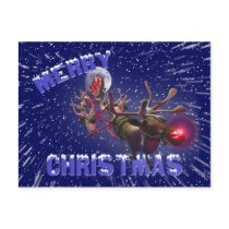 Flying Santa Claus & Rudolph, Red Nosed Reindeer Postcard