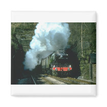 Flying Scotsman caught between tunnels at Barons W Fridge Magnets