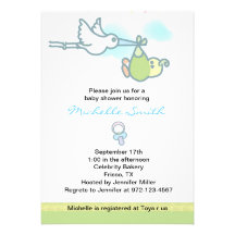 Flying Stork baby shower invitation