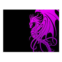 Flying Tribal Dragon - purple on black Postcard